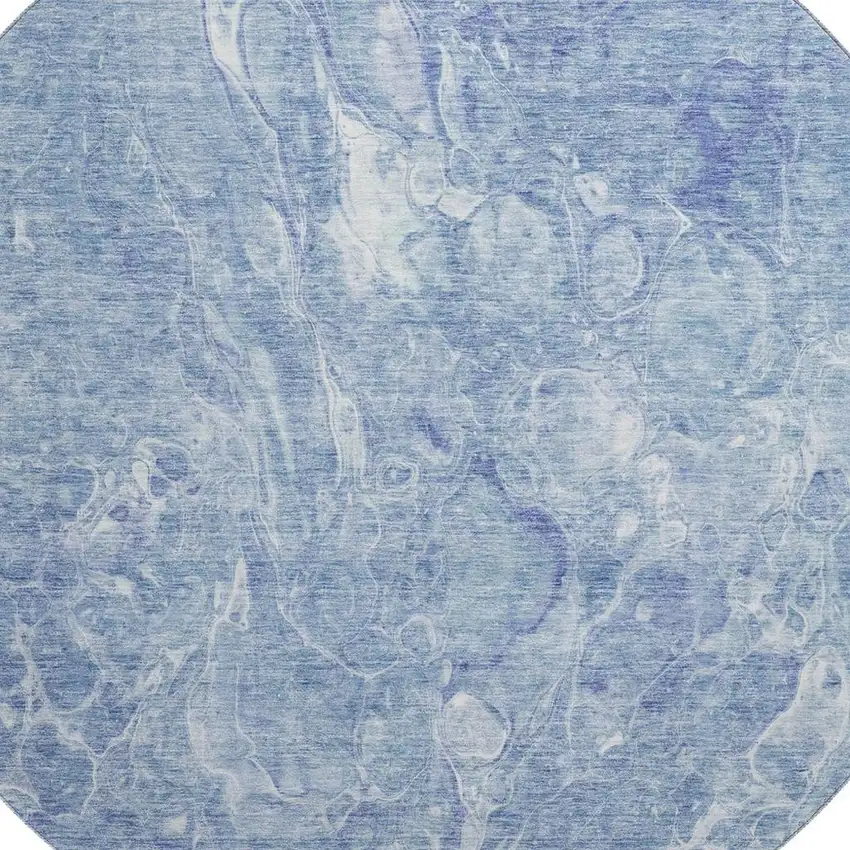 8' Sky Blue And Ivory Abstract Washable Round Rug With UV Protection Photo 2