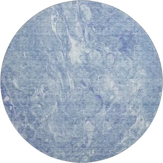 8' Sky Blue And Ivory Abstract Washable Round Rug With UV Protection Photo 1