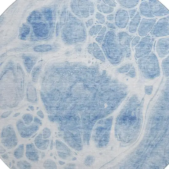 8' Sky Blue And Ivory Abstract Washable Round Rug With UV Protection Photo 4