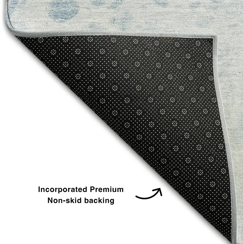 8' Sky Blue And Ivory Abstract Washable Round Rug With UV Protection Photo 7