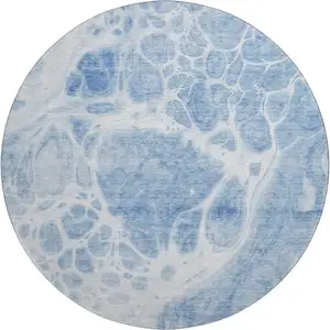 Photo of 8' Sky Blue And Ivory Abstract Washable Round Rug With UV Protection