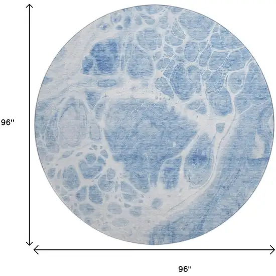 8' Sky Blue And Ivory Abstract Washable Round Rug With UV Protection Photo 6