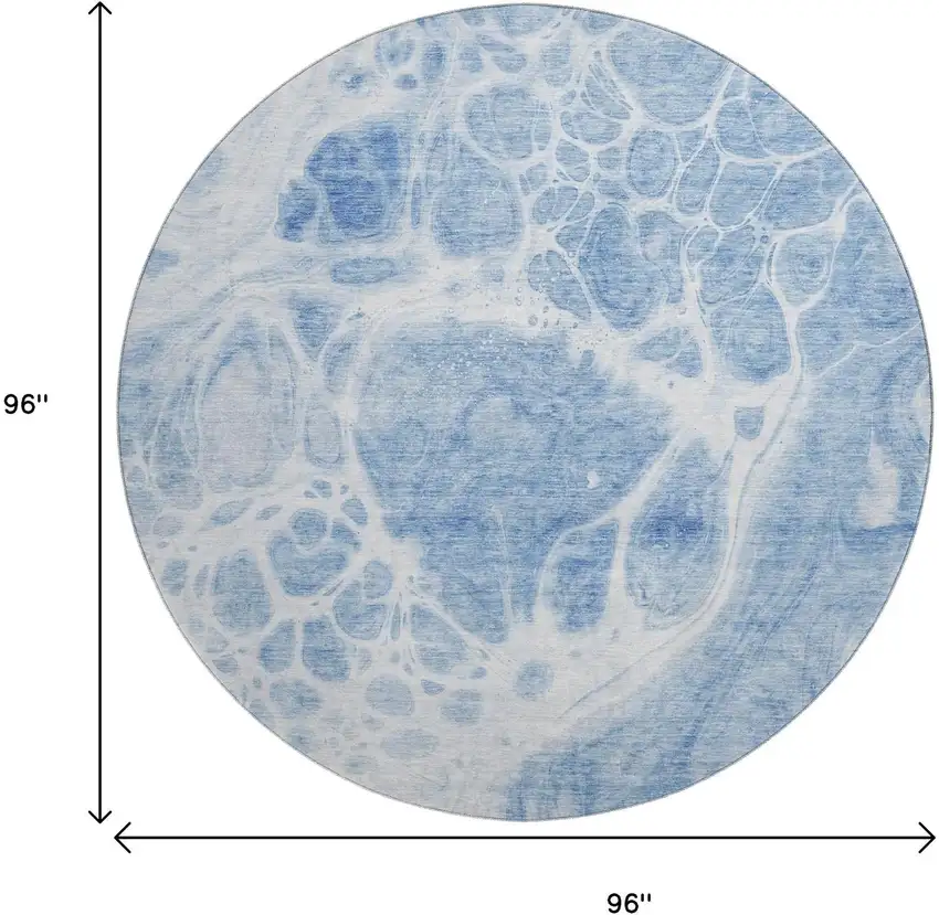 8' Sky Blue And Ivory Abstract Washable Round Rug With UV Protection Photo 6
