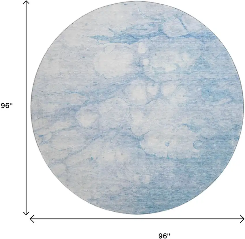 8' Sky Blue And Ivory Abstract Washable Round Rug With UV Protection Photo 5