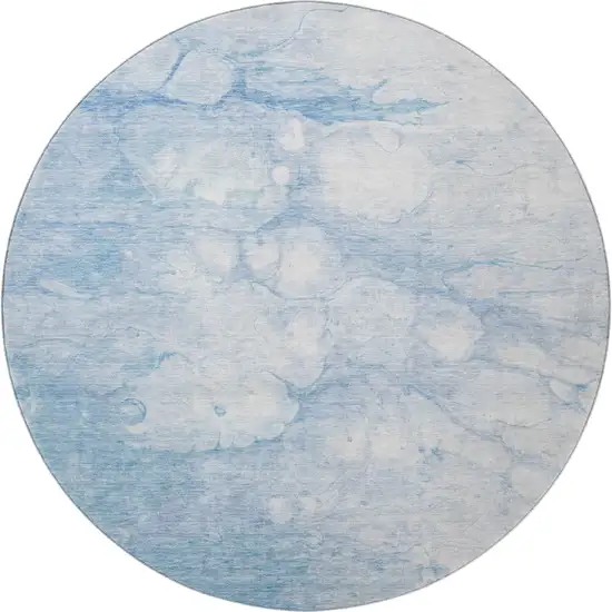 8' Sky Blue And Ivory Abstract Washable Round Rug With UV Protection Photo 3