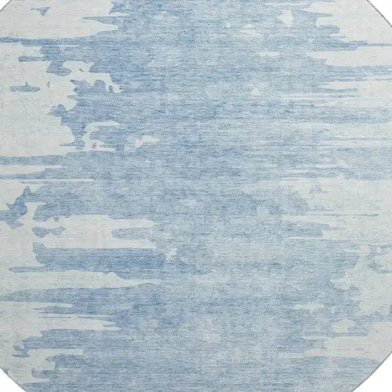 8' Sky Blue And Ivory Abstract Washable Round Rug With UV Protection Photo 2