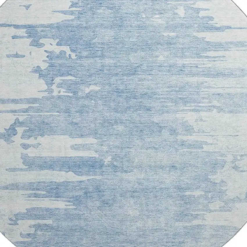 8' Sky Blue And Ivory Abstract Washable Round Rug With UV Protection Photo 2