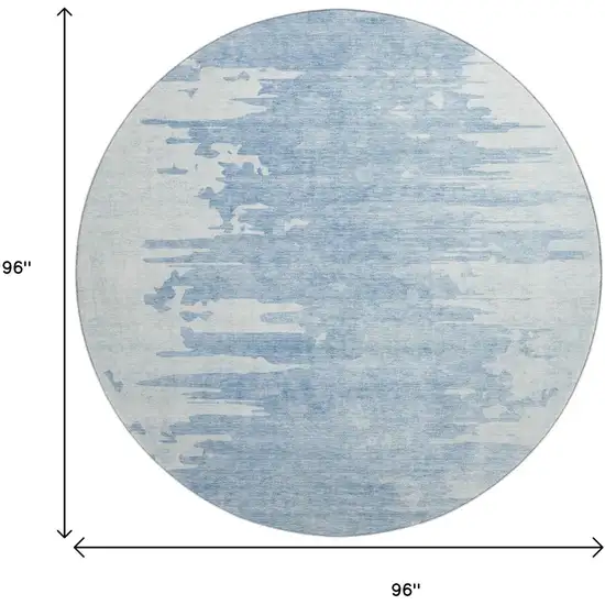 8' Sky Blue And Ivory Abstract Washable Round Rug With UV Protection Photo 9