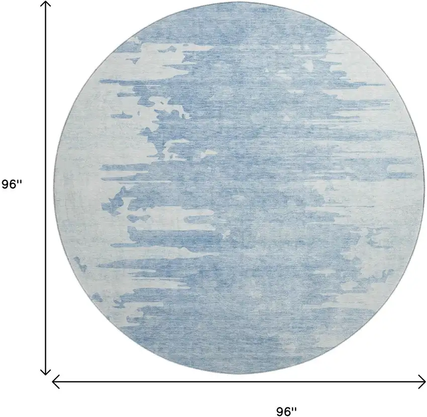 8' Sky Blue And Ivory Abstract Washable Round Rug With UV Protection Photo 9