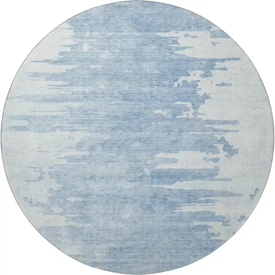 8' Sky Blue And Ivory Abstract Washable Round Rug With UV Protection Photo 3