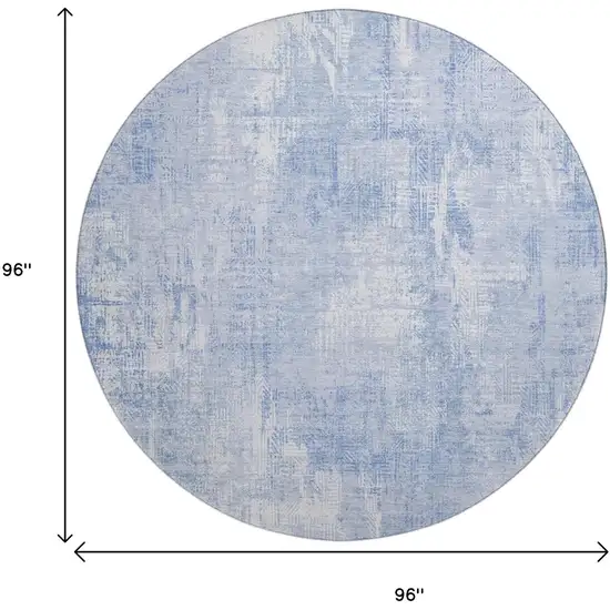 8' Sky Blue And Ivory Abstract Washable Round Rug With UV Protection Photo 9
