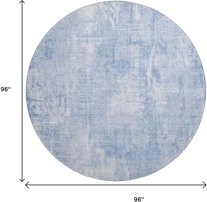 8' Sky Blue And Ivory Abstract Washable Round Rug With UV Protection Photo 9