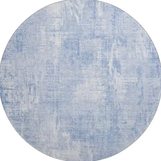 8' Sky Blue And Ivory Abstract Washable Round Rug With UV Protection Photo 3