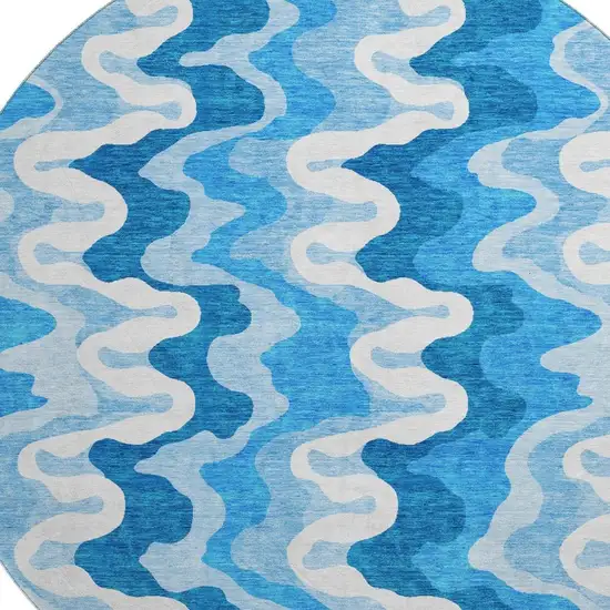 8' Sky Blue And Ivory Abstract Washable Round Rug With UV Protection Photo 3