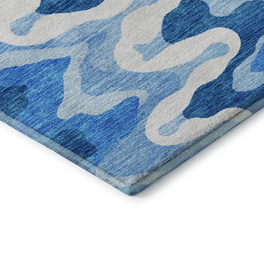 8' Sky Blue And Ivory Abstract Washable Round Rug With UV Protection Photo 7