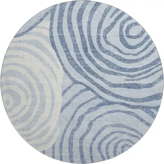8' Sky Blue And Ivory Abstract Washable Round Rug With UV Protection Photo 1