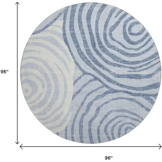 8' Sky Blue And Ivory Abstract Washable Round Rug With UV Protection Photo 9