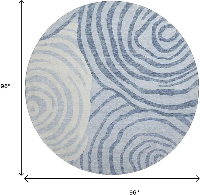 8' Sky Blue And Ivory Abstract Washable Round Rug With UV Protection Photo 9