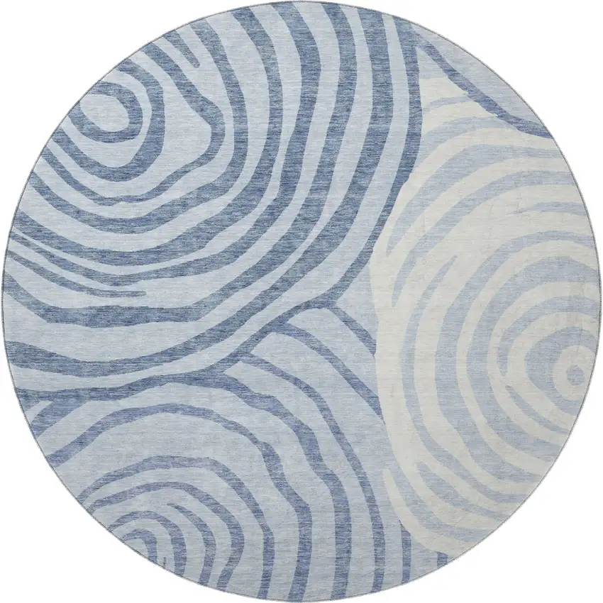 8' Sky Blue And Ivory Abstract Washable Round Rug With UV Protection Photo 3