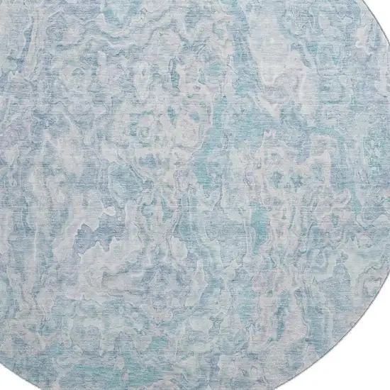 8' Sky Blue And Ivory Abstract Washable Round Rug With UV Protection Photo 3