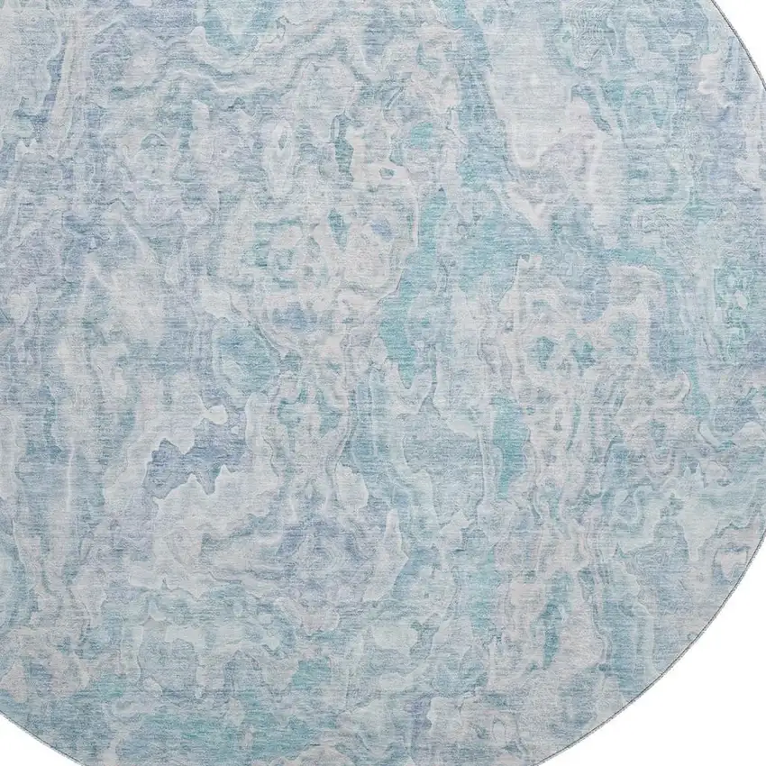 8' Sky Blue And Ivory Abstract Washable Round Rug With UV Protection Photo 3