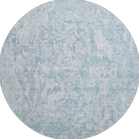 8' Sky Blue And Ivory Abstract Washable Round Rug With UV Protection Photo 4