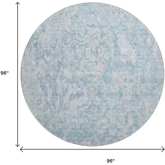 8' Sky Blue And Ivory Abstract Washable Round Rug With UV Protection Photo 3