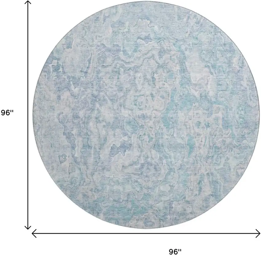 8' Sky Blue And Ivory Abstract Washable Round Rug With UV Protection Photo 3