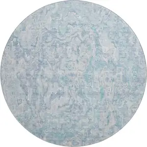 Photo of 8' Sky Blue And Ivory Abstract Washable Round Rug With UV Protection