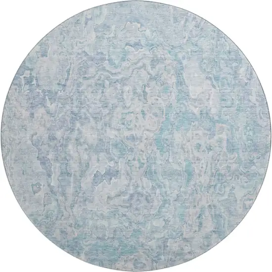 8' Sky Blue And Ivory Abstract Washable Round Rug With UV Protection Photo 1