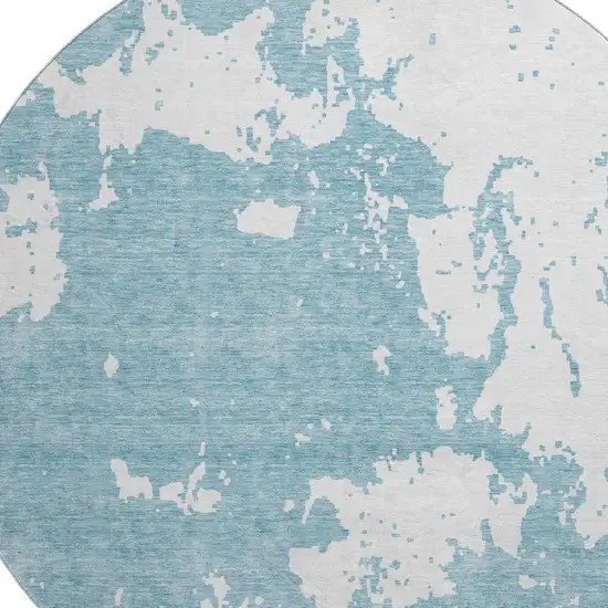 8' Sky Blue And Ivory Abstract Washable Round Rug With UV Protection Photo 3