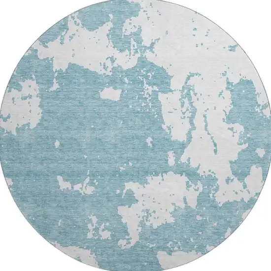 8' Sky Blue And Ivory Abstract Washable Round Rug With UV Protection Photo 4