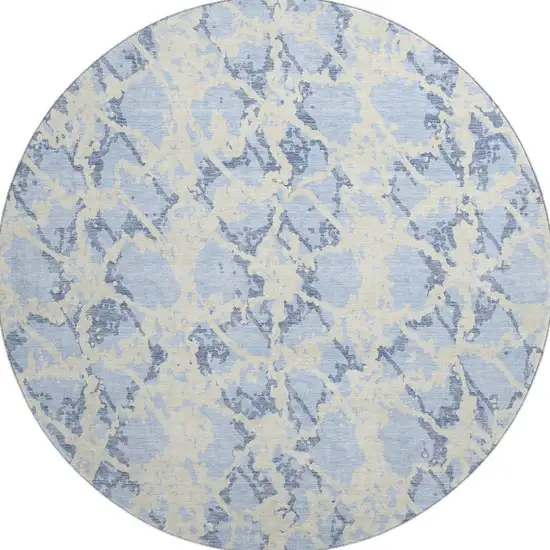 8' Sky Blue And Ivory Abstract Washable Round Rug With UV Protection Photo 2