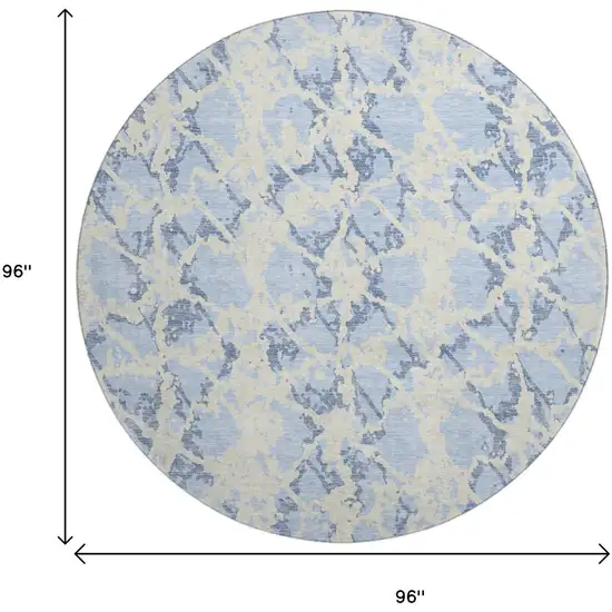 8' Sky Blue And Ivory Abstract Washable Round Rug With UV Protection Photo 9