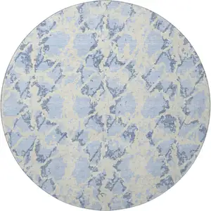 Photo of 8' Sky Blue And Ivory Abstract Washable Round Rug With UV Protection