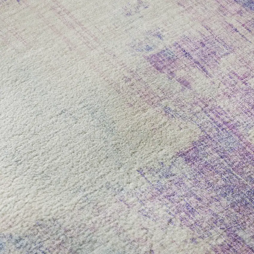 8' Sky Blue And Ivory Abstract Washable Round Rug With UV Protection Photo 8