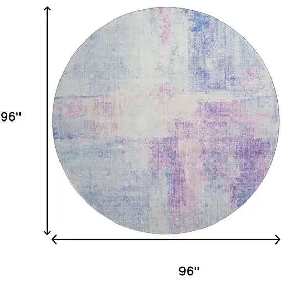 8' Sky Blue And Ivory Abstract Washable Round Rug With UV Protection Photo 9