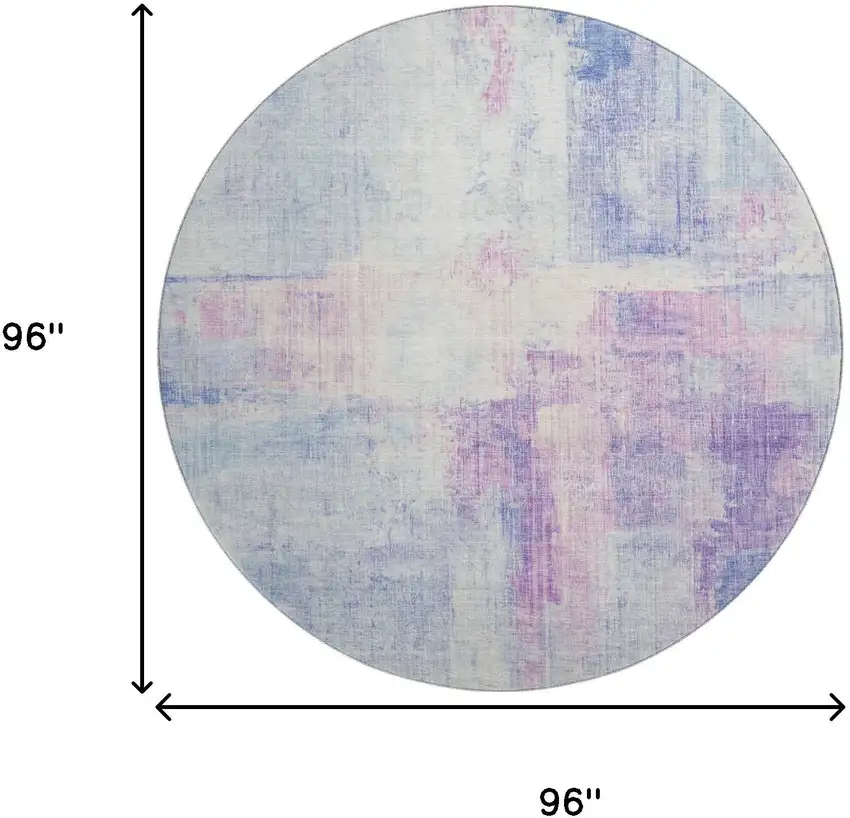 8' Sky Blue And Ivory Abstract Washable Round Rug With UV Protection Photo 9