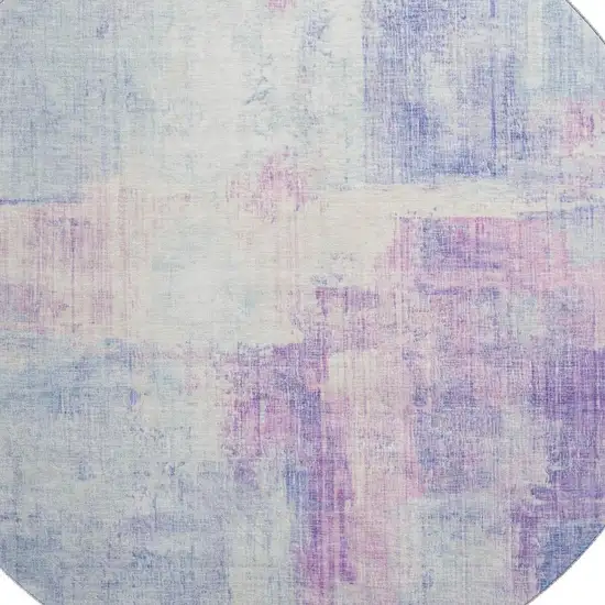 8' Sky Blue And Ivory Abstract Washable Round Rug With UV Protection Photo 2