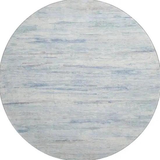 8' Sky Blue And Ivory Abstract Washable Round Rug With UV Protection Photo 3