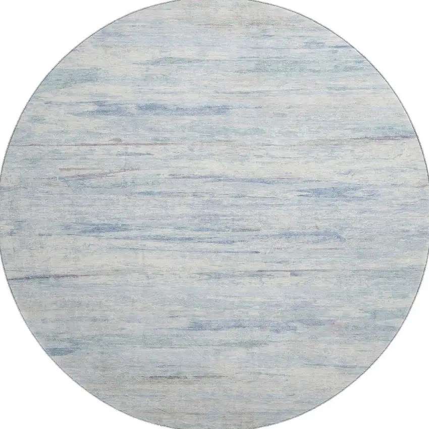 8' Sky Blue And Ivory Abstract Washable Round Rug With UV Protection Photo 3