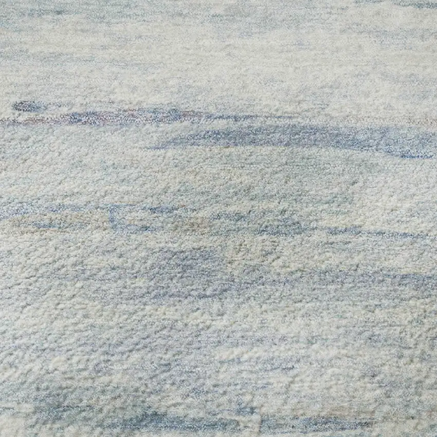 8' Sky Blue And Ivory Abstract Washable Round Rug With UV Protection Photo 9