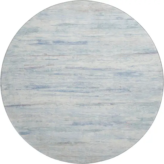 8' Sky Blue And Ivory Abstract Washable Round Rug With UV Protection Photo 1