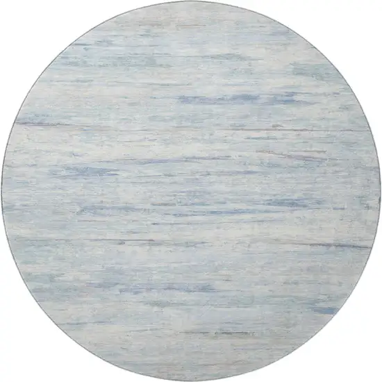 8' Sky Blue And Ivory Abstract Washable Round Rug With UV Protection Photo 4
