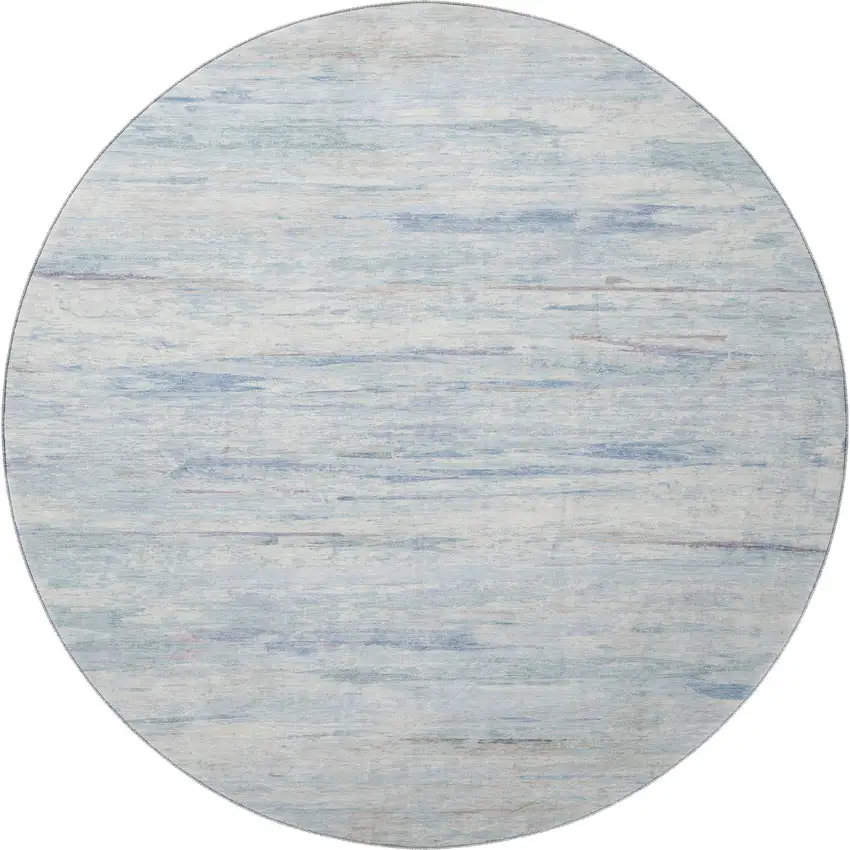 8' Sky Blue And Ivory Abstract Washable Round Rug With UV Protection Photo 4