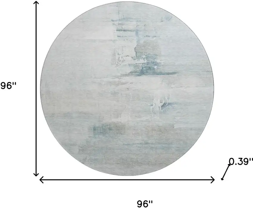 8' Sky Blue And Ivory Abstract Washable Round Rug With UV Protection Photo 9