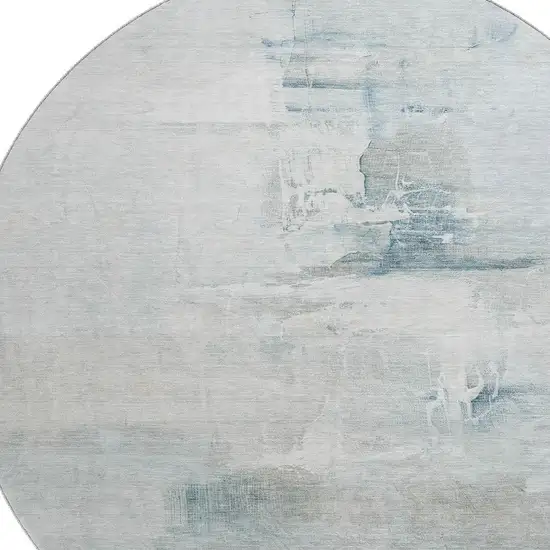 8' Sky Blue And Ivory Abstract Washable Round Rug With UV Protection Photo 4