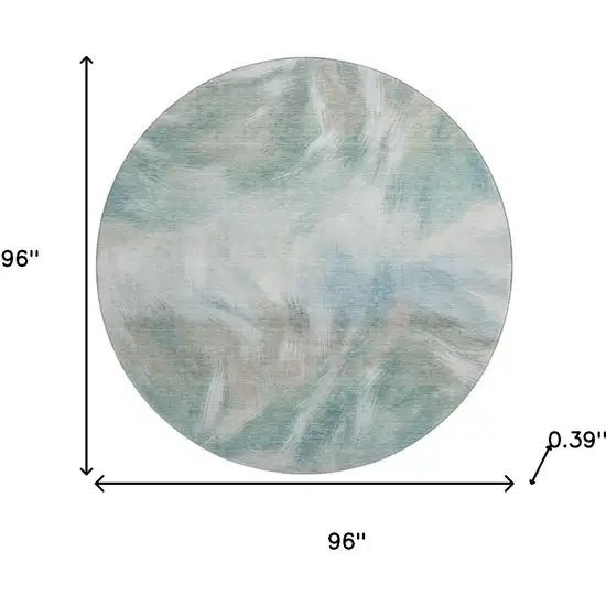 8' Sky Blue And Ivory Abstract Washable Round Rug With UV Protection Photo 8