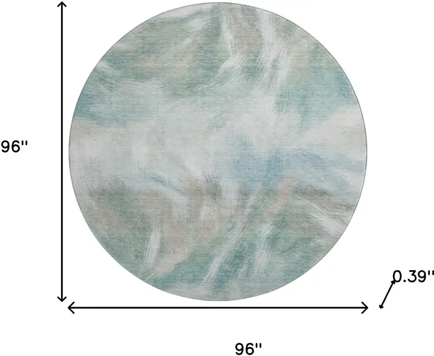 8' Sky Blue And Ivory Abstract Washable Round Rug With UV Protection Photo 8