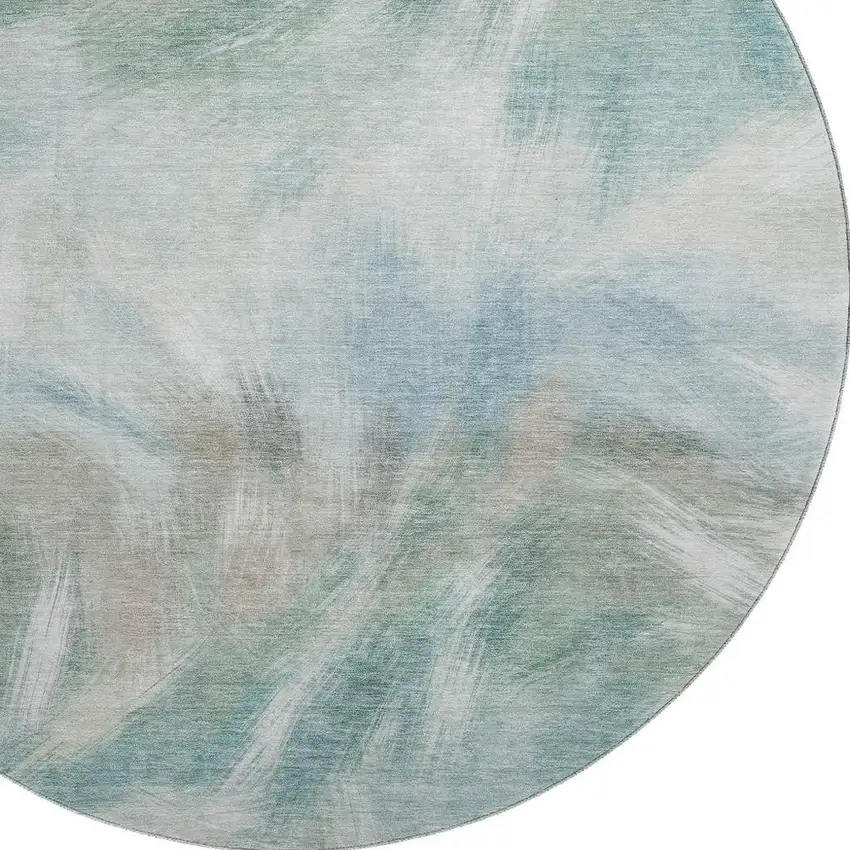 8' Sky Blue And Ivory Abstract Washable Round Rug With UV Protection Photo 3